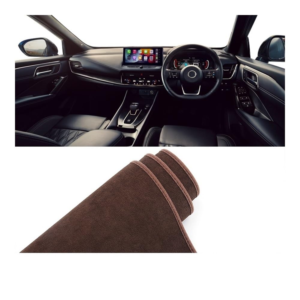 SISIFEIER Auto Armaturenbretter Abdeckung Auto Dashboard Abdeckung Vermeiden Licht Matte Instrument Teppiche Non-Slip Pad Für N&issan Für Qashqai 2021 2022 2023 2024(B Brown RHD) von SISIFEIER