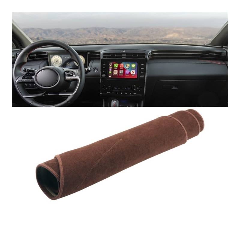 SISIFEIER Auto Armaturenbretter Abdeckung Auto Dashboard Abdeckung Vermeiden Licht Matte Non-Slip Pad Instrument Panel Teppiche Für Hyun&dai Für Tucson Für NX4 2021 2022 2023 2024(B LHD Brown) von SISIFEIER