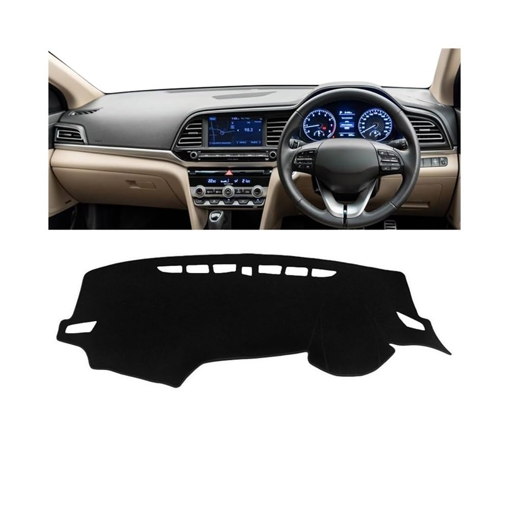 SISIFEIER Auto Armaturenbretter Abdeckung Auto Dashboard Abdeckung Vermeiden Licht Matte Non-Slip Pad Instrument Teppich Für Hyun&dai Für Elantra AD 2016 2017 2018 2019 2020(A RHD Black Side) von SISIFEIER