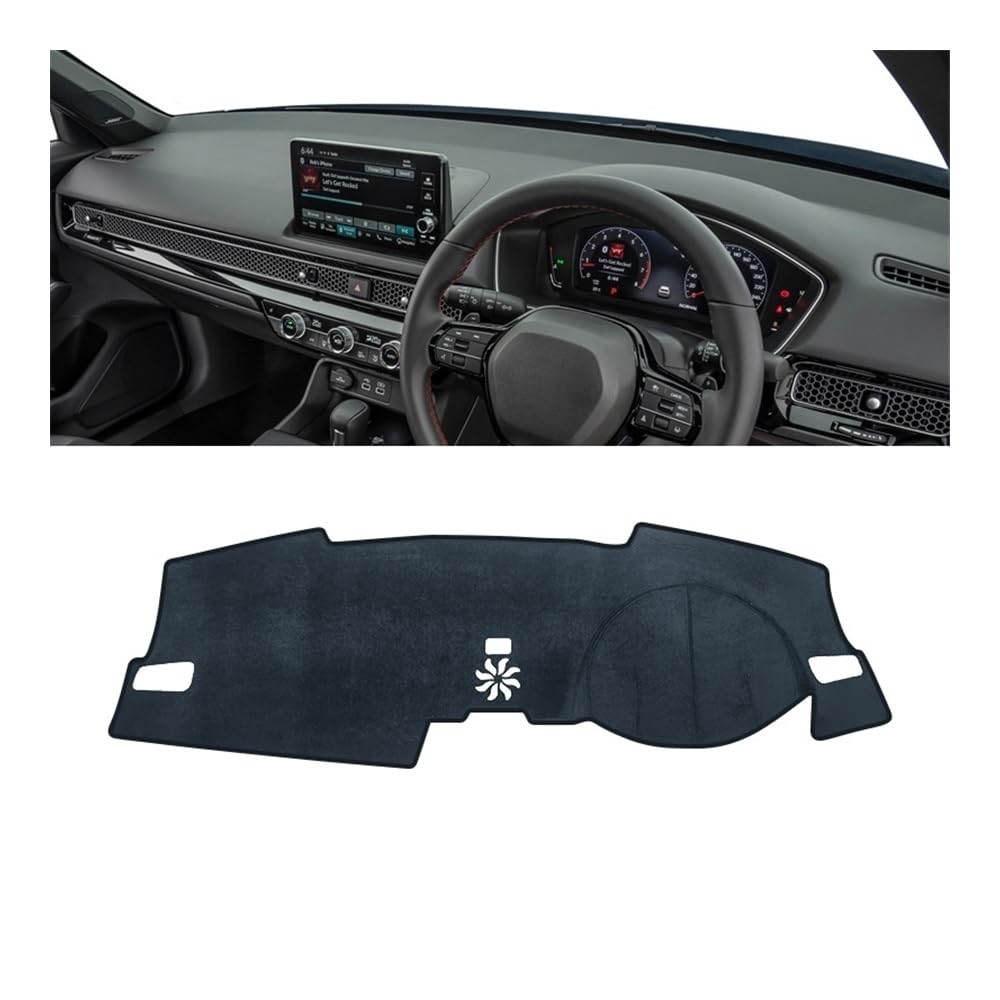 SISIFEIER Auto Armaturenbretter Abdeckung Auto Dashboard Sonnenschutz Abdeckung Nicht-Slip Matten Instrument Panel Teppiche Für Hon┐da Für Civic 11th Gen 2021 2022 2023 2024(B RHD Black) von SISIFEIER