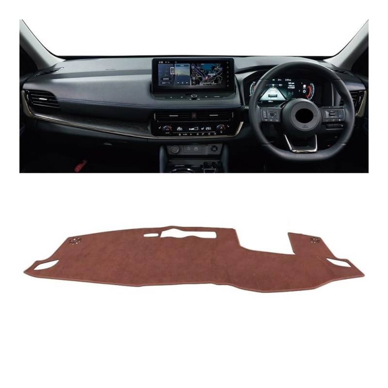 SISIFEIER Auto Armaturenbretter Abdeckung Auto Dashboard Vermeiden Licht Abdeckung Nicht-Slip Matte Instrument Teppiche Für N&issan Für X-Trail T33 2021 2022 2023 2024(B RHD Brown with HUD) von SISIFEIER