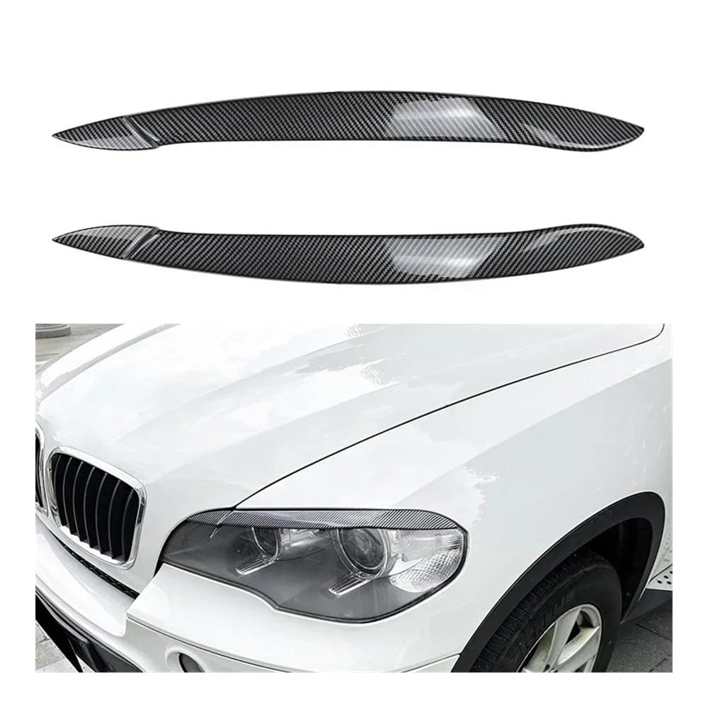 Scheinwerfer-Augenbraue Auto Scheinwerfer Lampe Augenbrauen Abdeckung Trim Auto Augenlider Deckel Kopf Licht Augenbraue Glanz Schwarz Carbon Faser Für BM&W Für X5 E70 2008-2013(Kohlefaser) von SISIFEIER