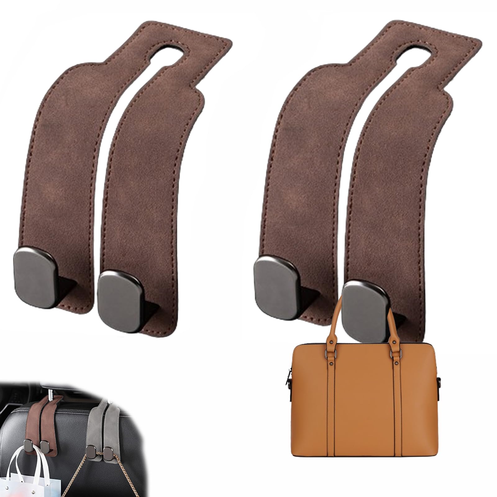 Autositz Doppelhaken RüCkenhaken,2 In 1 Car Headrest Hidden Hook,KopfstüTzenhalterung Sportsitze,Car Storage Hooks,Car Seat Back Storage Hook,Car Back Seat Hooks,Bag Hooks,Car Essentials (Brown) von SIUVEY