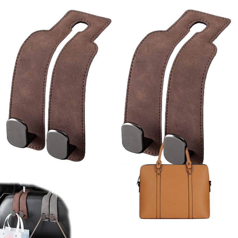 Autositz Doppelhaken RüCkenhaken,2 In 1 Car Headrest Hidden Hook,KopfstüTzenhalterung Sportsitze,Car Storage Hooks,Car Seat Back Storage Hook,Car Back Seat Hooks,Bag Hooks,Car Essentials (Brown) von SIUVEY