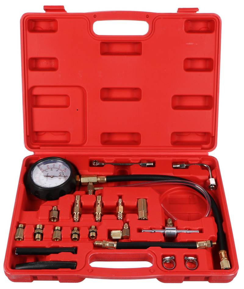 SIXTOL Engine Tester 20 Benzindruck-Tester Set, 0-7bar, 20Stk | Einspritzanlage Benzindruck-Prüfer Set | Druckprüfer Auto PKW Krafststoffdruckmesser von SIXTOL