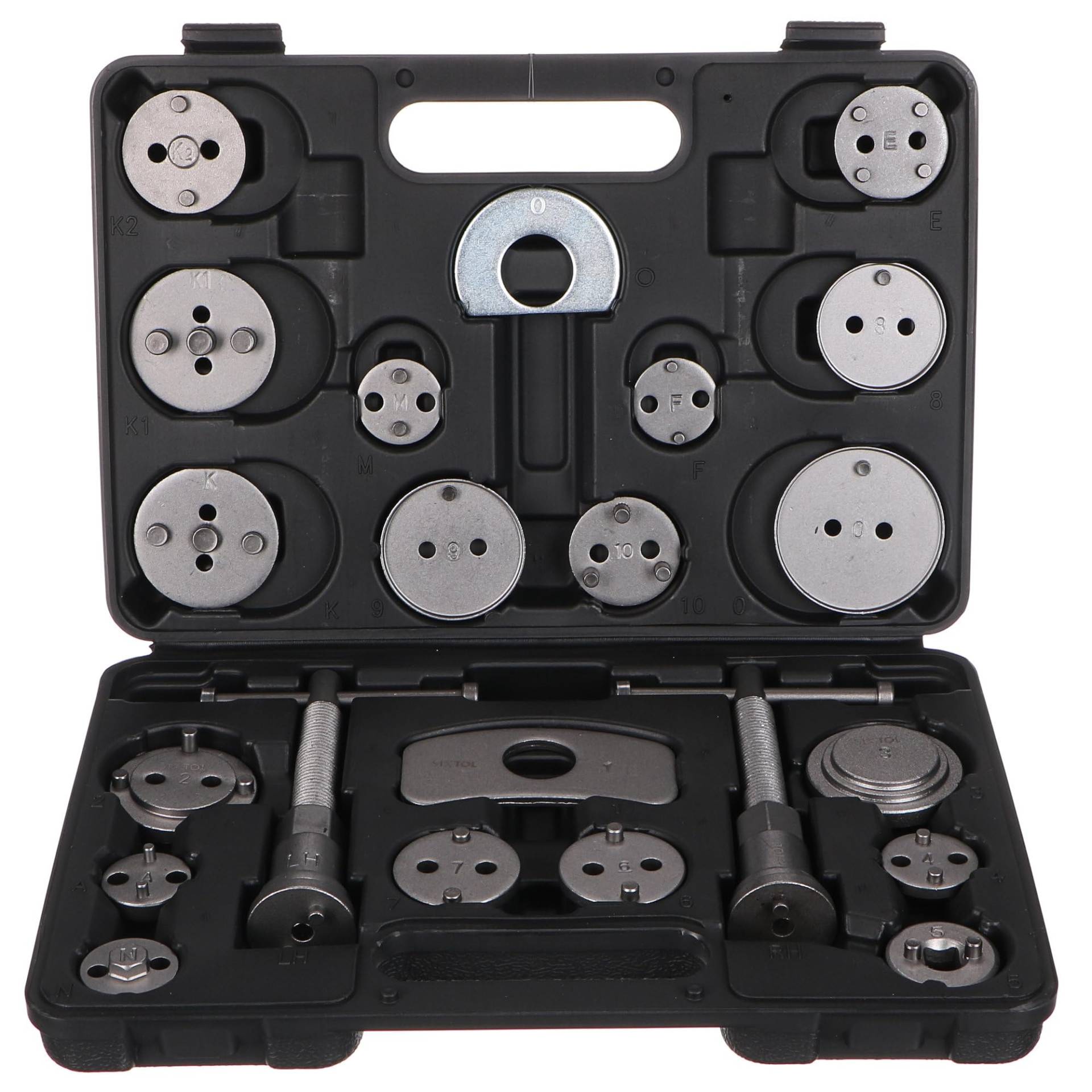 SIXTOL Mechanic Brake Set Black 22 | Bremskolben-Rücksteller-Set | 22-teilig | Rückdrehen und Komprimieren | Scheibenbremsen-Werkzeug | Adapter für zahlreiche Fahrzeuge | Werkzeugkoffer von SIXTOL