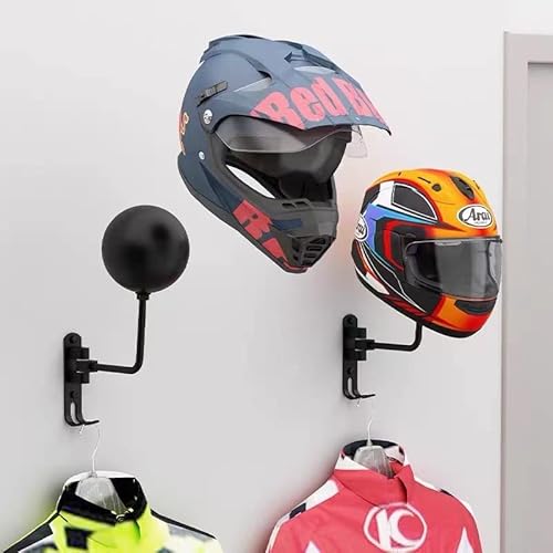 SIYOMG Helmhalter Wand, 2er Pack 180° Rotation Motorrad Helm Rack, Metall Helm Halter Aufhänger Display Ständer, Wandmontage Multifunktionale Rack für Mäntel Hüte Kappen Schlüssel Perücke Jacke von SIYOMG