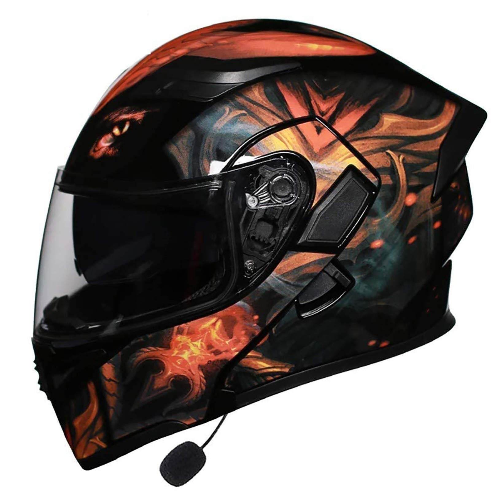 Bluetooth Modular Motorcycle Flip Up Integralhelm Motorradhelm für Erwachsene mit Anti-Fog-Doppelvisier und Sicherheitsrücklicht ECE / DOT-Zulassung Orange,M=54~57cm von SJAPEX