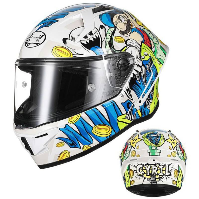 SJAPEX Motorradhelm Integralhelm Rollerhelm DOT/ECE-zertifizierter Aufprallhelm für Erwachsene, Herausnehmbares Innenfutter, Racing-Motocross-Helm 2,L(57-58cm) von SJAPEX