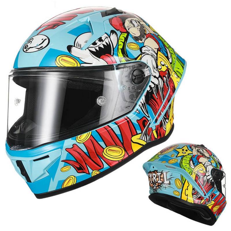 SJAPEX Motorradhelm Integralhelm Rollerhelm DOT/ECE-zertifizierter Aufprallhelm für Erwachsene, Herausnehmbares Innenfutter, Racing-Motocross-Helm 3,M(55-56cm) von SJAPEX