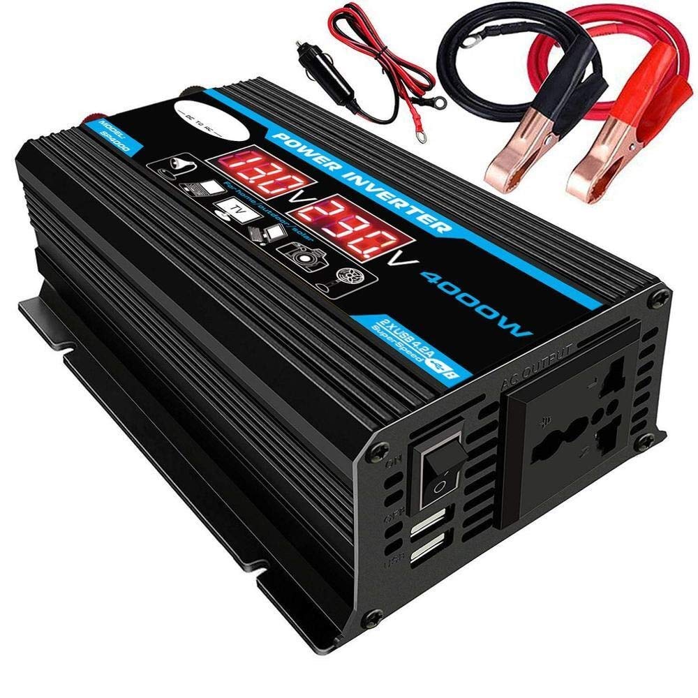 Auto Wechselrichter,Umwandler 4000W 12V bis 220V Auto-Energien-Inverter-Konverter-Ladegerät Doppel-USB-Spannungswandler modifizierter Sinus(12V,220V) von SJHFKDK