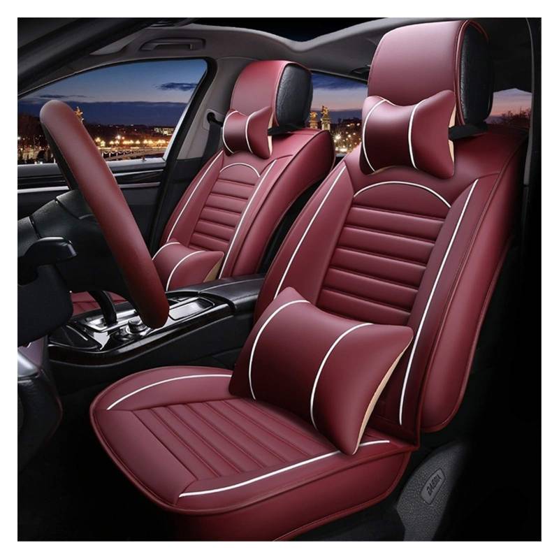 Sitzbezüge Auto,Schonbezüge Auto Universal Leder Autositz-Abdeckung for Hyundai Getz Kia Rio 3 Toyota Corolla Lada Granta for Peugeot 307 Sw Ford Focus Zubehör(Wine red Pillow) von SJHFKDK