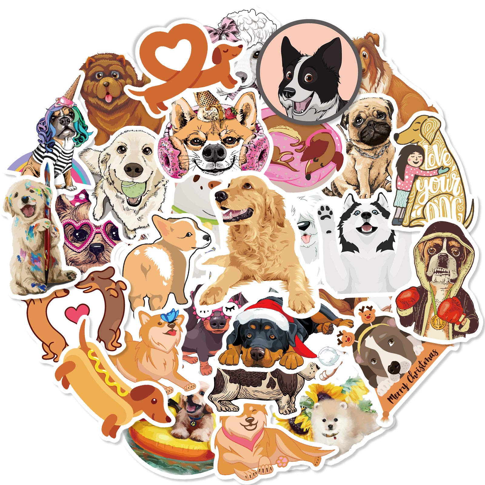 SJUNJIE 80 Stück Kawaii Vinyl Aufkleber Hunde Graffiti Sticker Niedliche Hundeaufkleber für DIY Dekoration Scrapbooking Tagebuch Fotoalbum Kalender Notizbuch Hand Konto von SJUNJIE