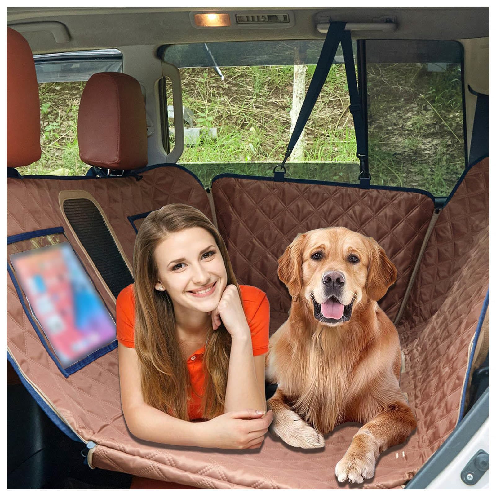 SJWJWOO Auto Hundedecke Rücksitz, mit Harter Unterseite, rutschfest, Wasserdicht, Kratzfest Autodecke Hund für Alle PKWs Auto SUV,Brown von SJWJWOO