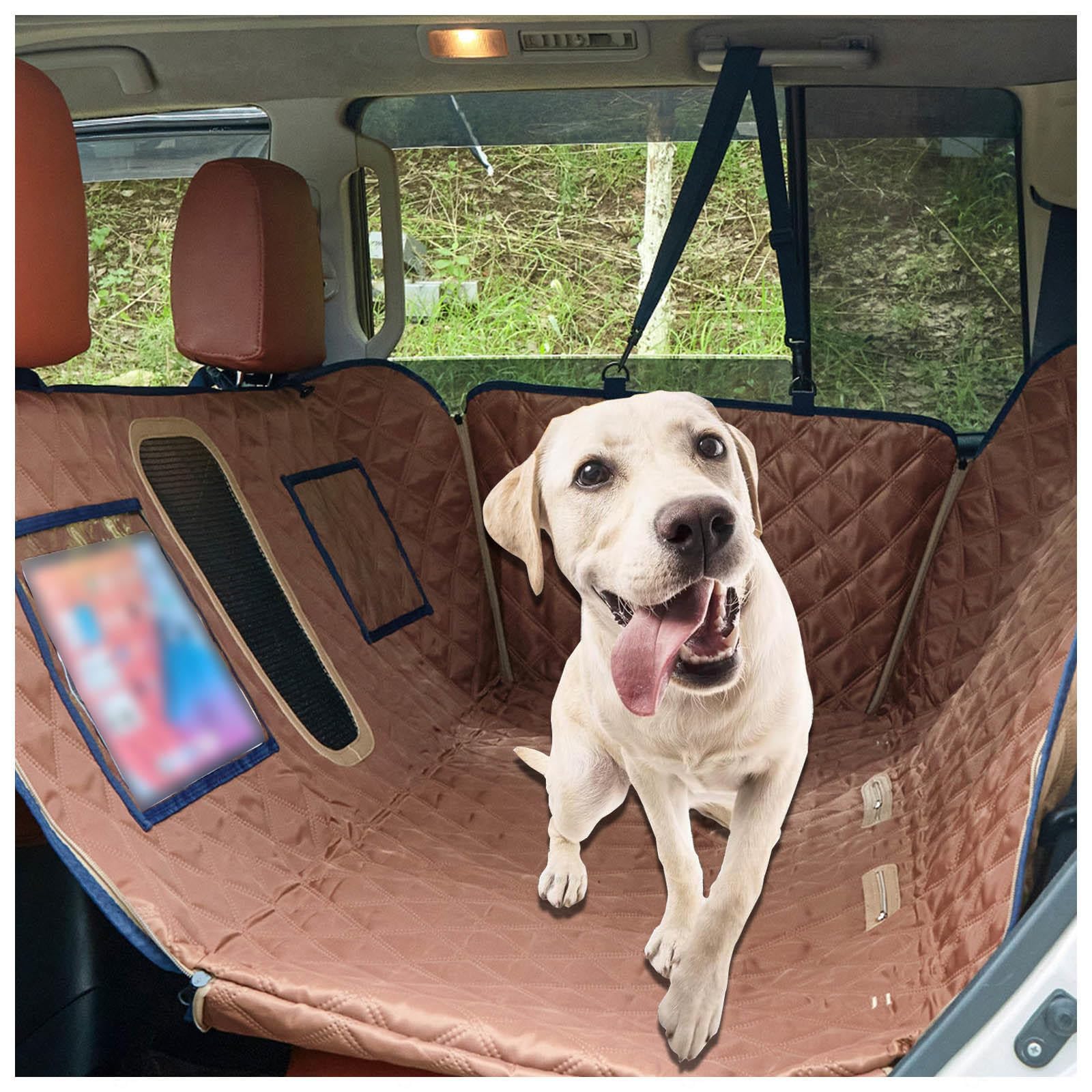 SJWJWOO Hundedecke Auto Rücksitz, 137 * 63cm, rutschfest, Wasserdicht, Kratzfest Autoschutzdecke Hund Rücksitz für Alle PKWs Auto SUV,Brown von SJWJWOO