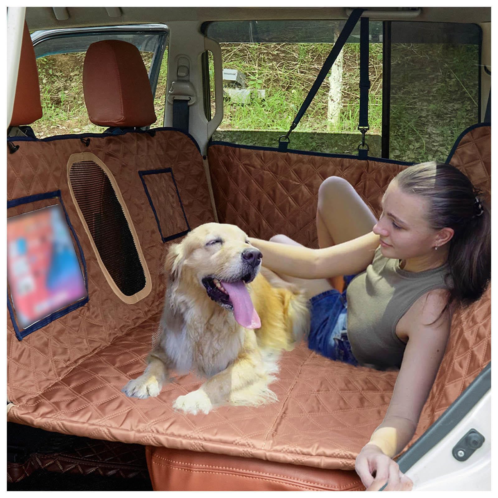 SJWJWOO Hundematte Auto, 137 * 63cm, rutschfest, Wasserdicht, Kratzfest Hundeautodecken Rücksitz für Auto, SUV, LKW,Brown von SJWJWOO