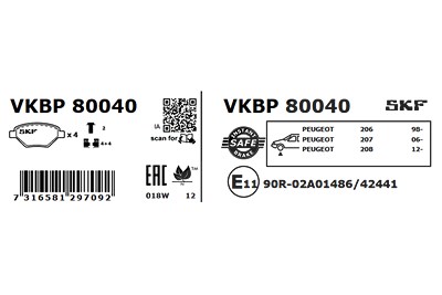 Skf Bremsbelagsatz, Scheibenbremse [Hersteller-Nr. VKBP80040] für Citroën, Opel, Peugeot von SKF