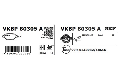 Skf Bremsbelagsatz, Scheibenbremse [Hersteller-Nr. VKBP80305A] für Chevrolet von SKF