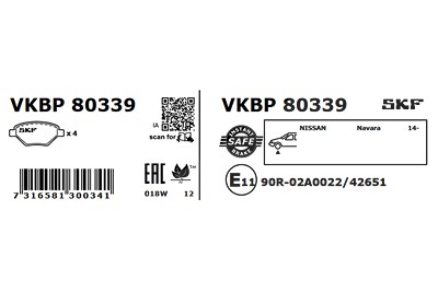 Skf Bremsbelagsatz, Scheibenbremse [Hersteller-Nr. VKBP80339] für Nissan, Renault von SKF