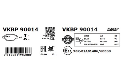 Skf Bremsbelagsatz, Scheibenbremse [Hersteller-Nr. VKBP90014] für Audi, Seat, Skoda, VW von SKF