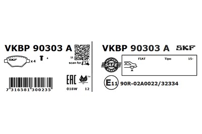 Skf Bremsbelagsatz, Scheibenbremse [Hersteller-Nr. VKBP90303A] für Fiat von SKF