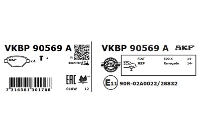 Skf Bremsbelagsatz, Scheibenbremse [Hersteller-Nr. VKBP90569A] für Jeep, Fiat von SKF