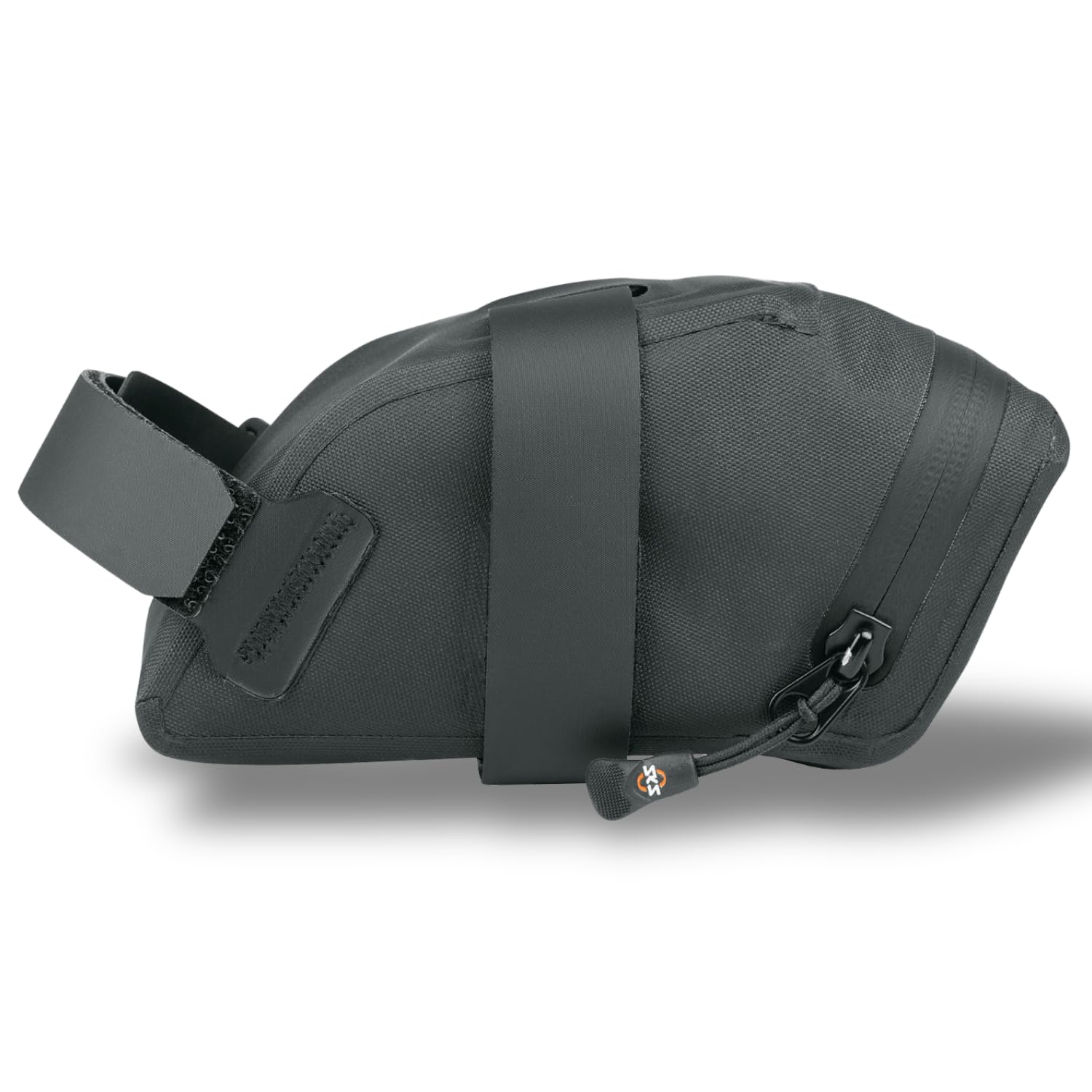 SKS GERMANY Race Saddle Bag S Satteltasche für Fahrräder (Extra leichte, aerodynamische Fahrradtasche, Spritzwasserdicht, Kürzbare Klettstraps, Zwei Innentaschen, Reflektierende Elemente), Schwarz von SKS GERMANY