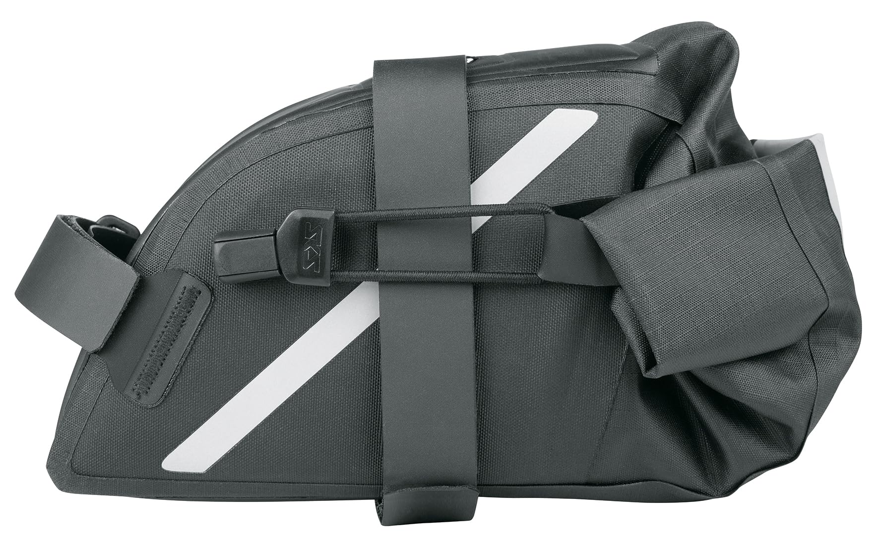 SKS GERMANY Trail Saddle Bag L Satteltasche für Fahrräder (Fahrradtasche, Spritzwasserdicht, Rolltop-Verschluss, Für Mountain- und Gravelbiker, Reflektierende Halterungen), Schwarz von SKS GERMANY