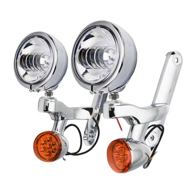 Motorrad zubehör 4,5 zoll Auxiliary Spot nebelscheinwerfer DRL Spiel gehäuse eimer mit Blinker lampe und beleuchtung halterung Für touring Street Glide Trike (Chrome) von SKUNTUGUANG