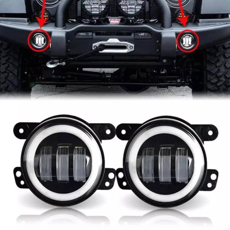 skuntuguang 2 10,2 cm rund schwarz 30 W LED Nebel Licht Front Bumper Beleuchtung mit Halo Ring DRL für Wrangler von SKUNTUGUANG