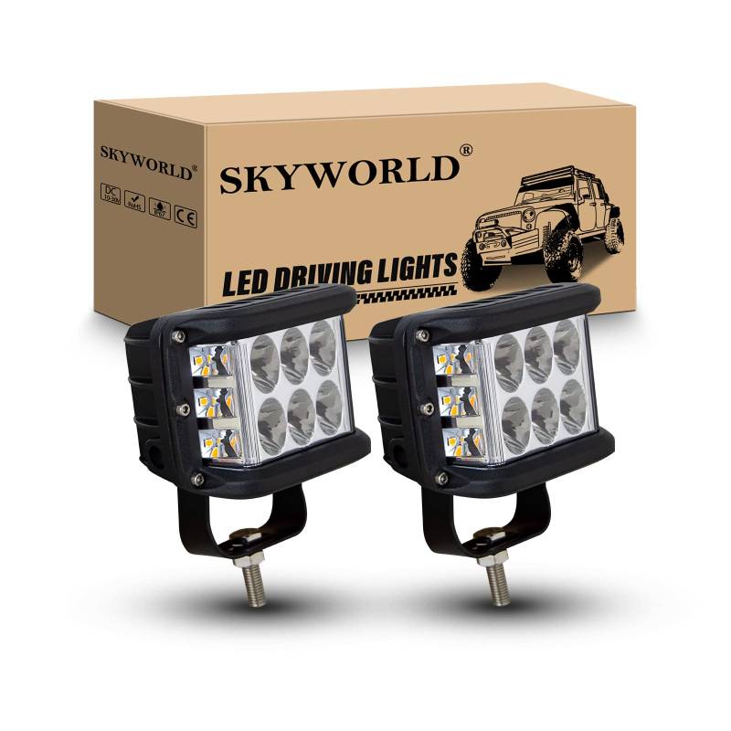 LED Arbeitsscheinwerfer, SKYWORLD 2Pcs 4 Zoll 60W Spot Strahler offroad beleuchtung 12V 24V für Auto SUV ATV Traktor LKW 4x4 3000K Gelb Nebelscheinwerfer Licht Off Road Fahrlicht von SKYWORLD