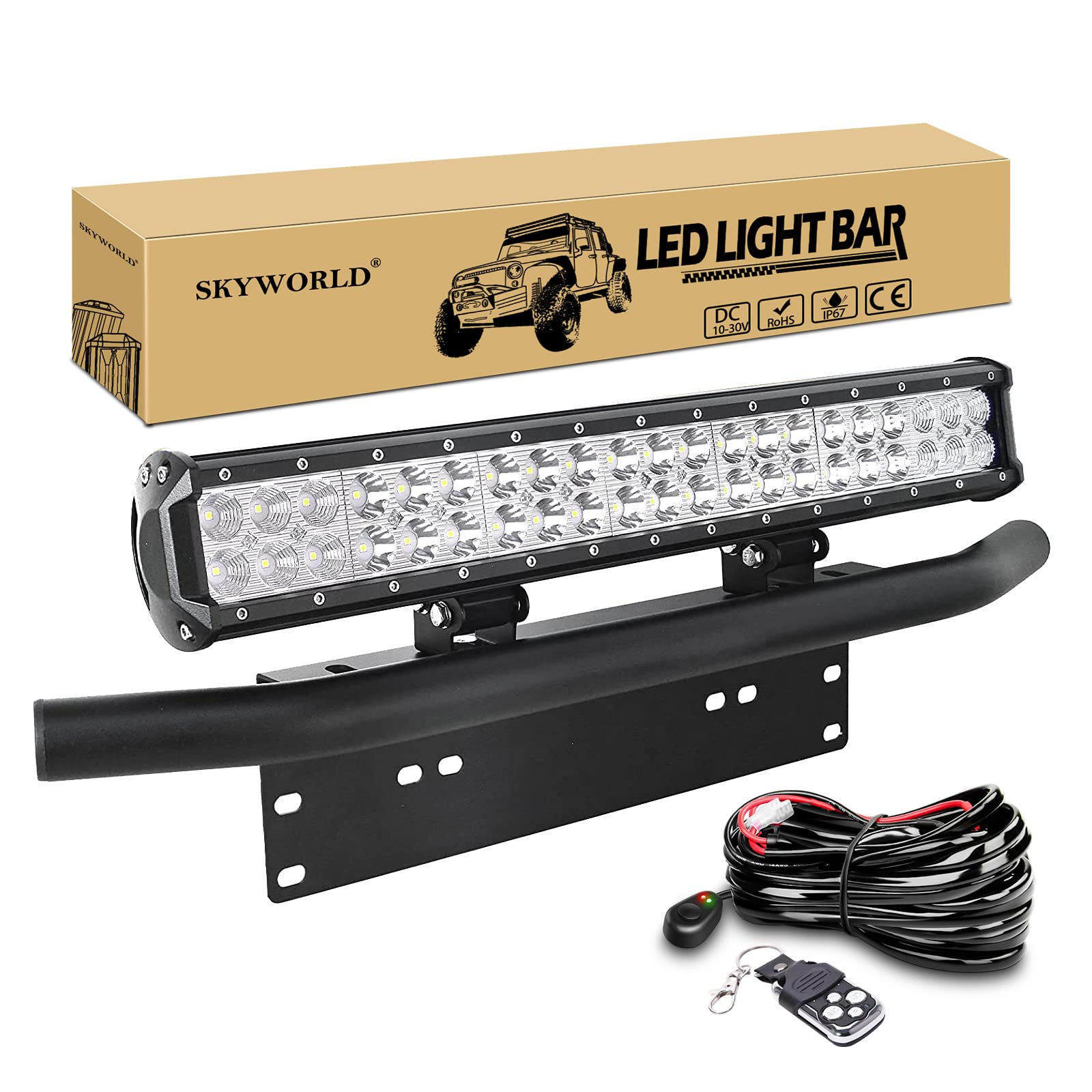 LED Arbeitsscheinwerfer Bar, SKYWORLD 50.8cm 126W Zusatzscheinwerfer LED Scheinwerfe, kennzeichenhalter nummernschildhalter mit 12V Blitz kabelbaum kit für Auto SUV ATV UTV LKW 4x4 Nebelscheinwerfer von SKYWORLD