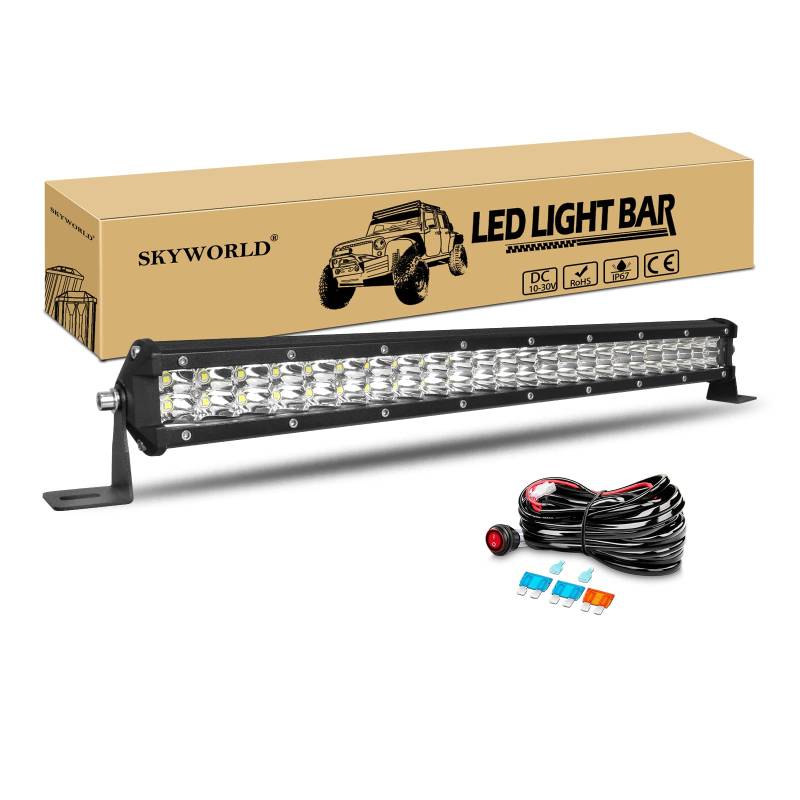 LED Arbeitsscheinwerfer Bar, SKYWORLD 50CM 144W Zusatzscheinwerfer LED Offroad Scheinwerfer mit 12V Kabelbaum Kit, Rückfahrscheinwerfer Led für Auto Traktor 4x4 LKW SUV UTV ATV von SKYWORLD