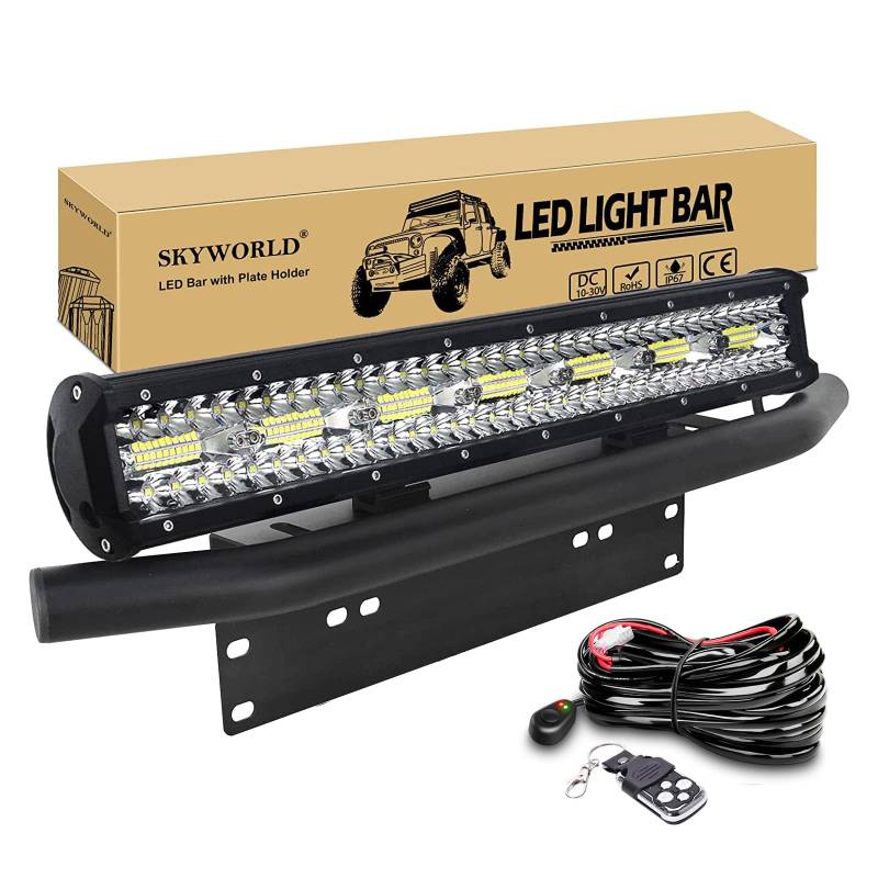 SKYWORLD LED Arbeitsscheinwerfer Bar, 51cm 420W Zusatzscheinwerfer LED Scheinwerfe, kennzeichenhalter nummernschildhalter mit 12V Blitz kabelbaum kit für Auto SUV ATV UTV LKW 4x4 Nebelscheinwerfer von SKYWORLD