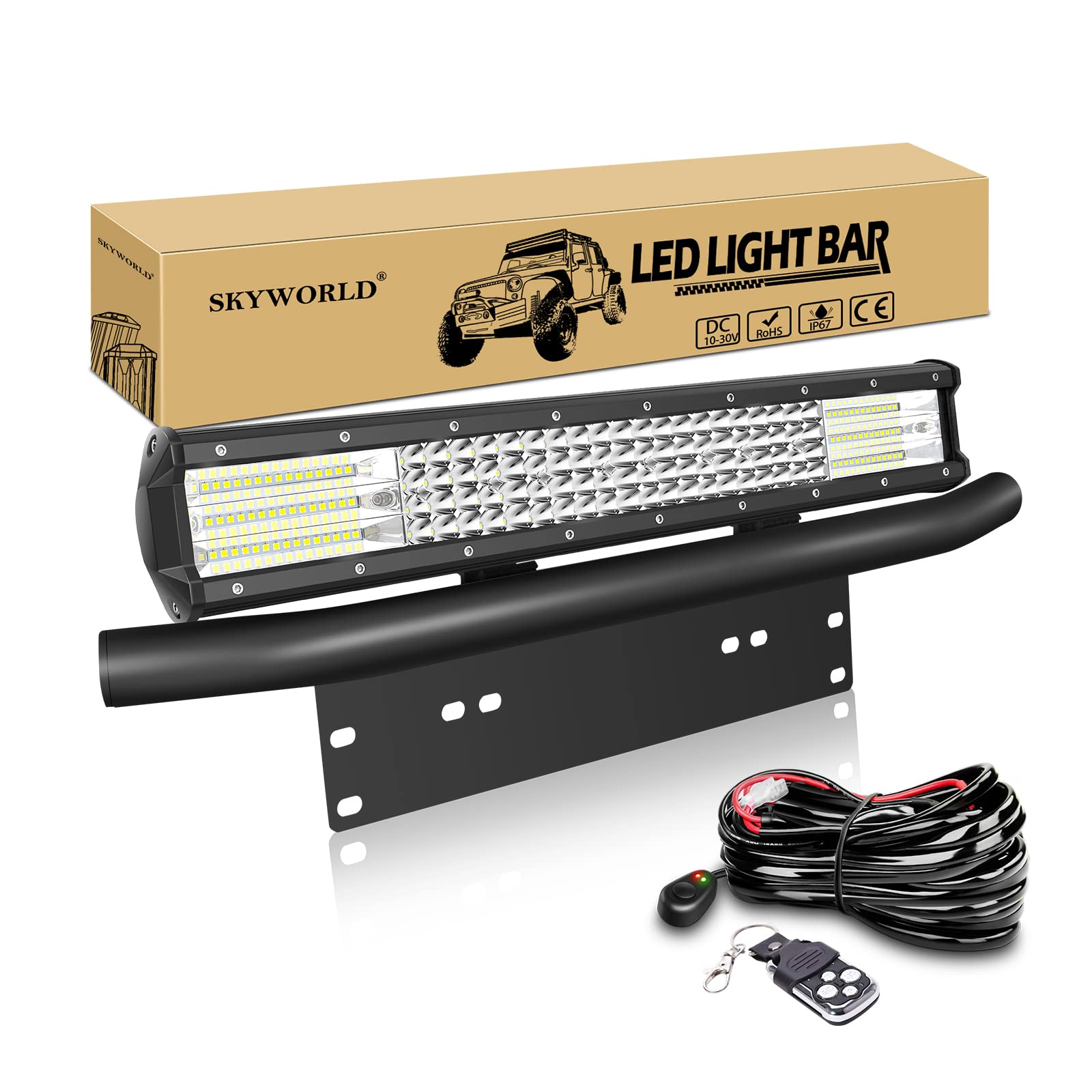 LED Arbeitsscheinwerfer Bar, SKYWORLD 52cm 510W Zusatzscheinwerfer LED Scheinwerfe, kennzeichenhalter nummernschildhalter mit 12V Blitz kabelbaum kit für Auto SUV ATV UTV LKW 4x4 Nebelscheinwerfer von SKYWORLD