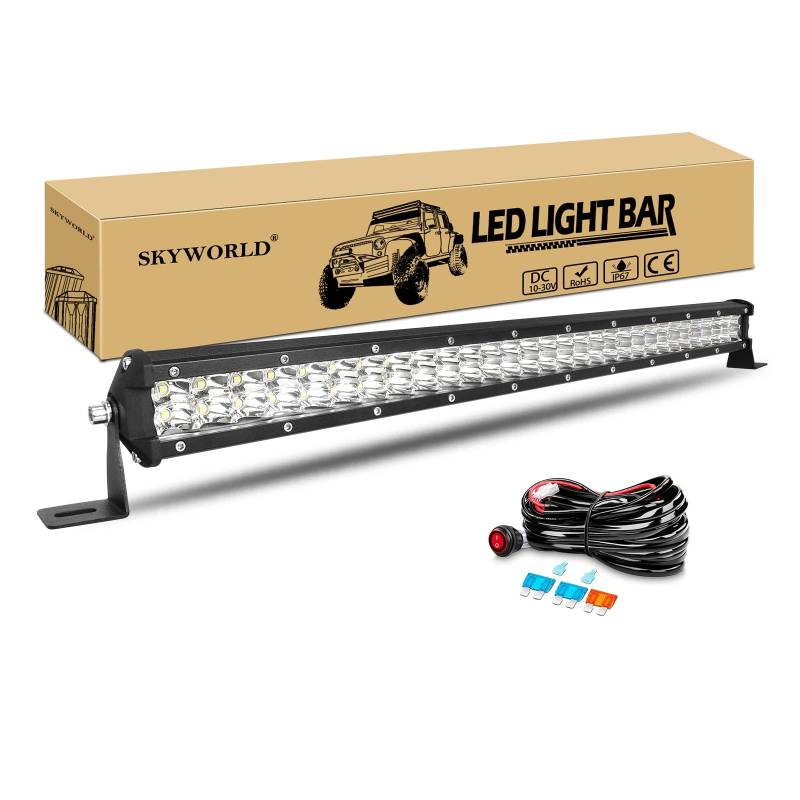 LED Arbeitsscheinwerfer Bar, SKYWORLD 61CM 180W Zusatzscheinwerfer LED Offroad Scheinwerfer mit 12V Kabelbaum Kit, Rückfahrscheinwerfer Led für Auto Traktor 4x4 LKW SUV UTV ATV von SKYWORLD