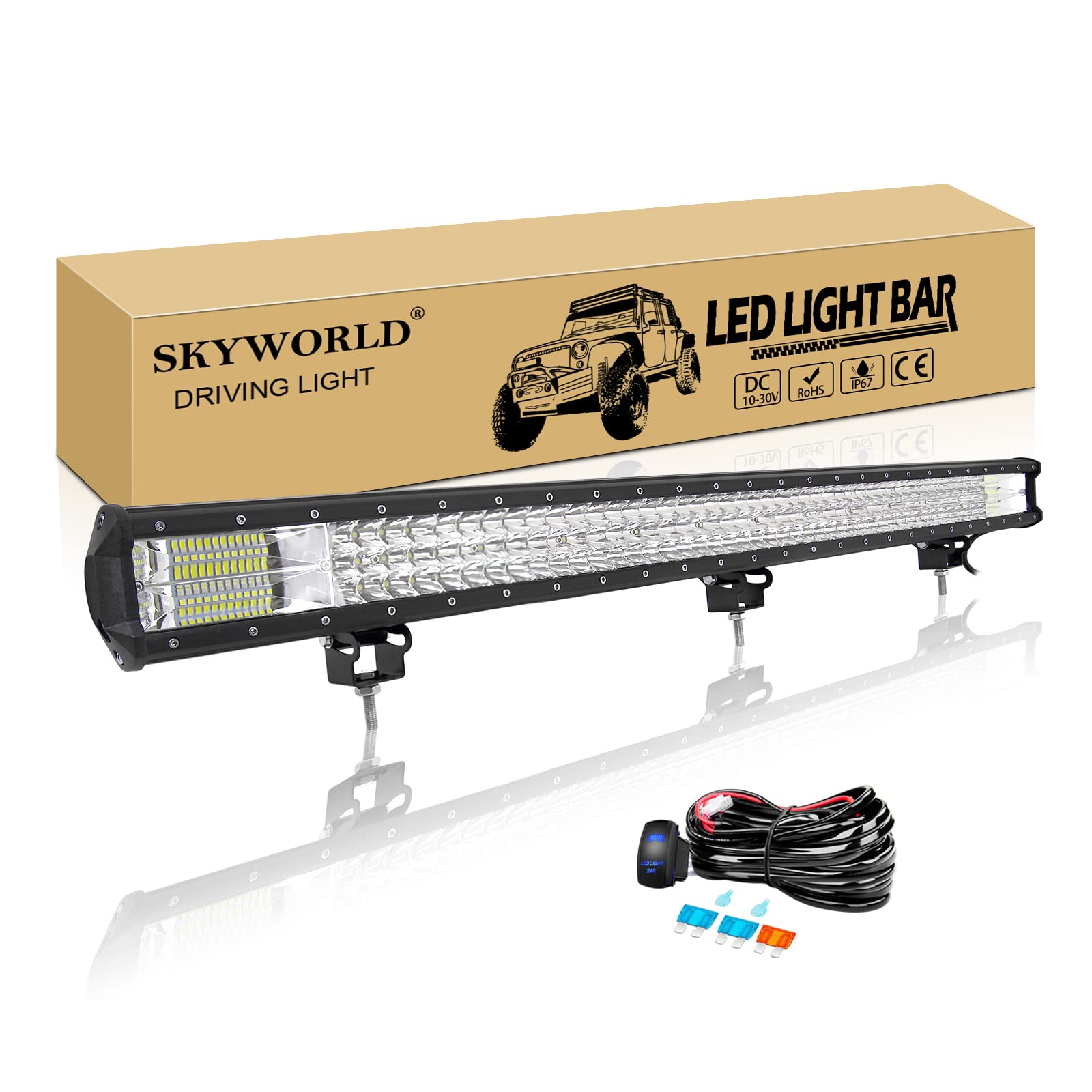 SKYWORLD Led Arbeitsscheinwerfer Bar, 39 Zoll 100CM 540W LED Lightbar mit 12V kabelbaum, Zusatzscheinwerfer Auto LED Arbeit Licht Bar für 4x4 Offroad SUV UTV ATV LKW Traktor, 6000K Weiß von SKYWORLD