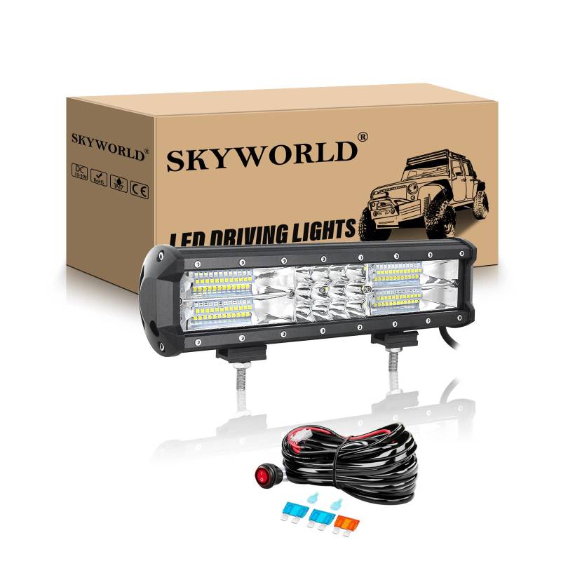 SKYWORLD Led Arbeitsscheinwerfer Bar mit 12V kabelbaum, 12 Zoll 30cm 180W Led bar Offroad Lichtbalken LED Arbeit Licht Bar Wasserdicht für 4x4 Auto SUV UTV ATV LKW Traktor von SKYWORLD