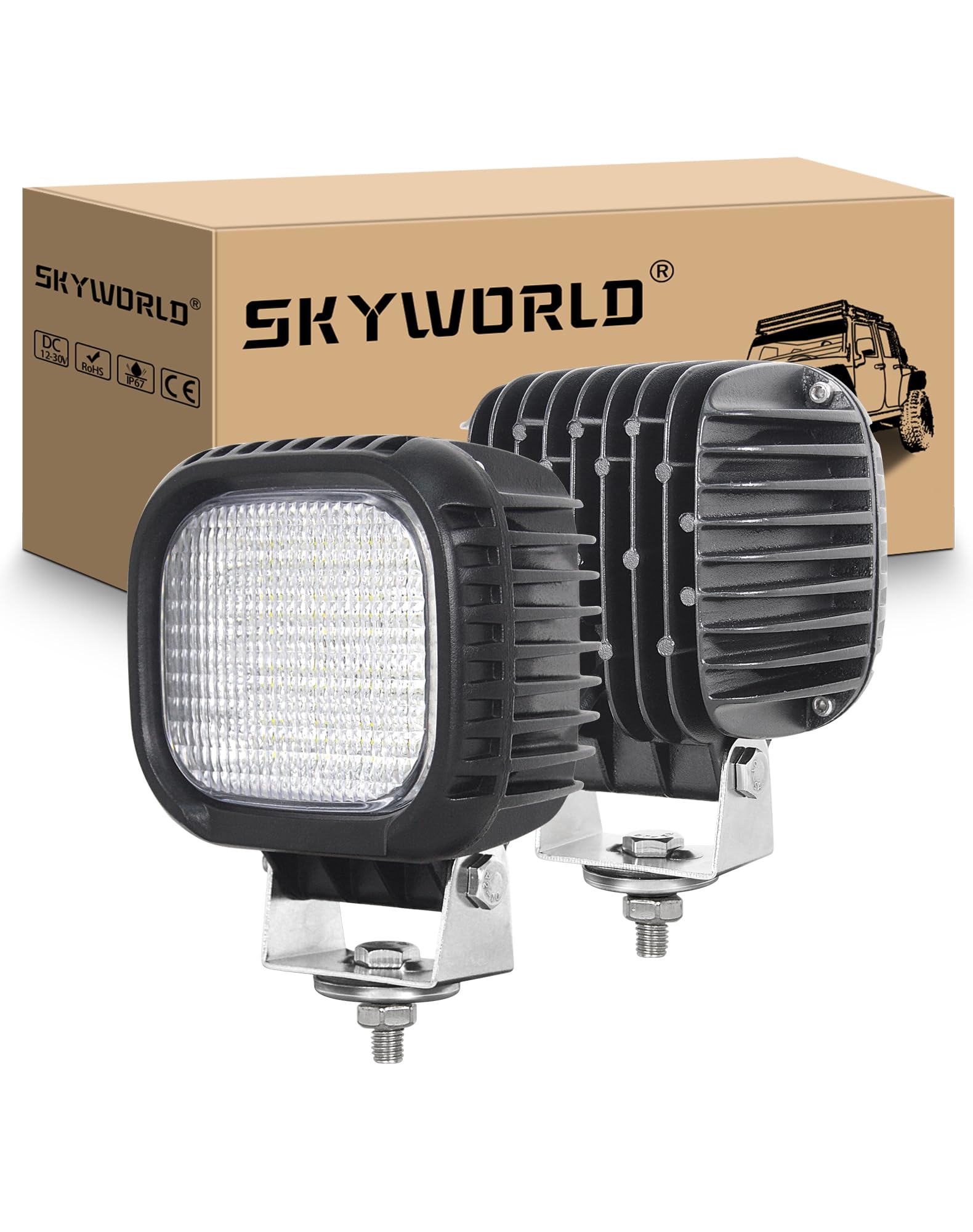 SKYWORLD 12V 24V LED Arbeitsscheinwerfer 2 Stücke 6000K Weiß draußen Scheinwerfer Lampe Wasserdicht IP67 Offroad Flutlicht für 4x4 Offroad Auto Traktor SUV KFZ Fahrzeuge von SKYWORLD