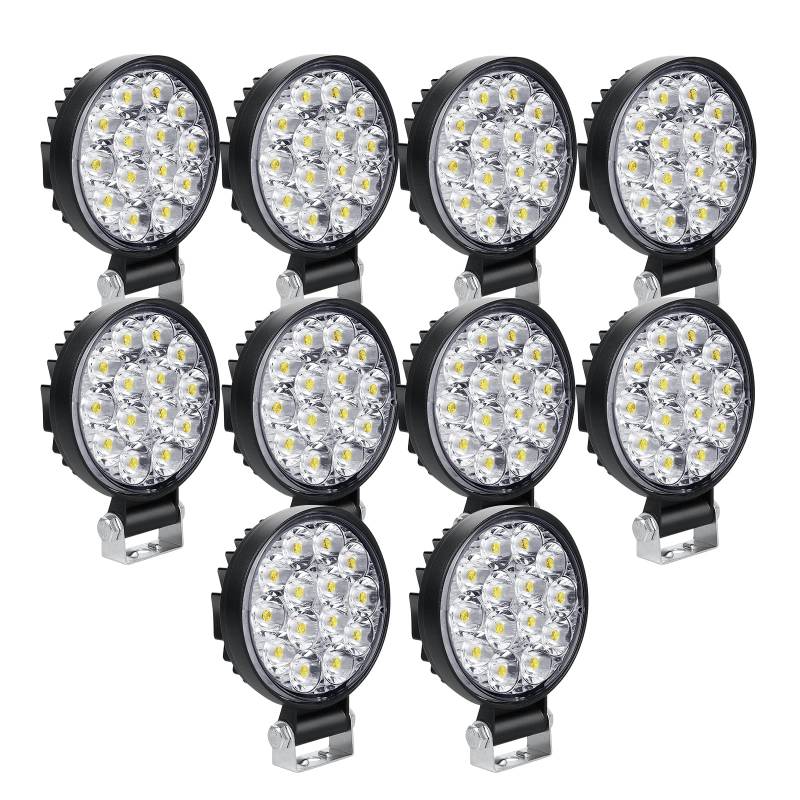 SKYWORLD 12V led strahler kfz, 10pcs 3.2 Zoll 42W Round Mini Spot scheinwerfer auto offroad nebelscheinwerfer für SUV ATV Traktor LKW 4x4, 6000K Weiß, led arbeitsscheinwerfer, led arbeitslicht von SKYWORLD