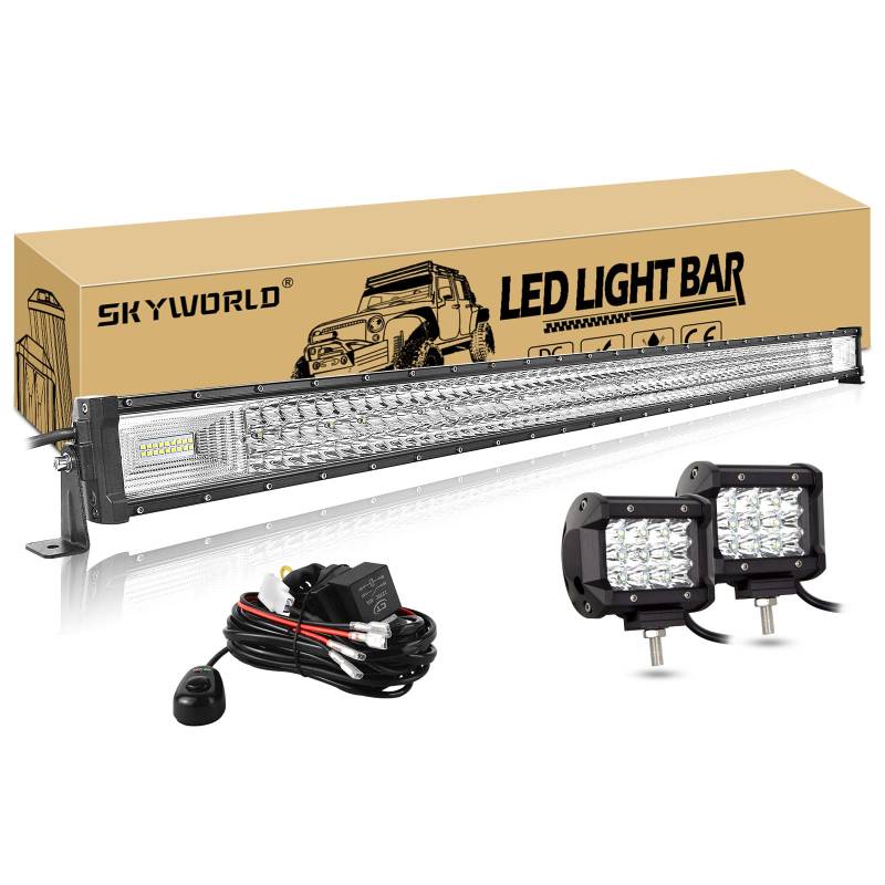 SKYWORLD 52 Zoll 675W LED Arbeitsscheinwerfer 1 Stück und 36W Spot LED Arbeit Licht Bar 2 Stück,6000K Weiß draußen Scheinwerfer Lampe für Bagger, Schlepper, Gabelstapler, ATV, LKW, Offroad 4x4 von SKYWORLD