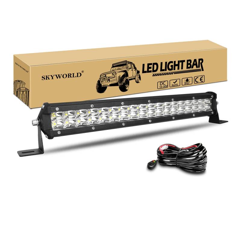 SKYWORLD 15" 38cm 108W LED Zusatzscheinwerfer Auto mit 12V Kabelbaum Kit, Offroad Beleuchtung bar Arbeitslicht für Auto SUV UTV ATV KFZ LKW 4x4, Fahrzeuge, 6000K Weiß Led Lichtleiste von SKYWORLD