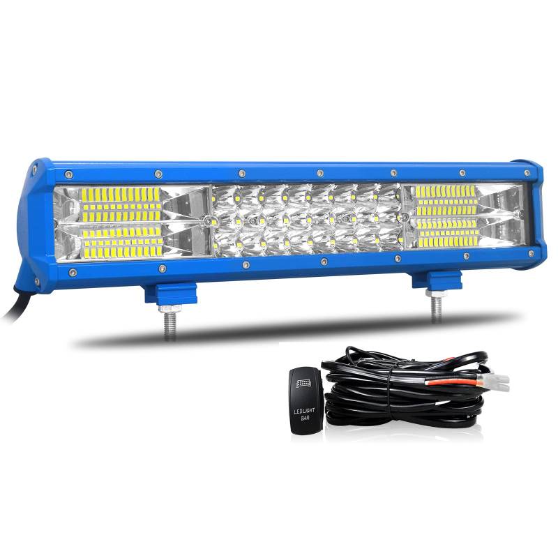 SKYWORLD 15 Zoll 216W LED Arbeitsscheinwerfer Bar Blau LED Scheinwerfer Flutlicht Reflektor Combo Arbeitslicht Zusatzscheinwerfer 4x4 Auto Offroad Traktor LKW mit ON/OFF Wippschalter Kabelbaum von SKYWORLD