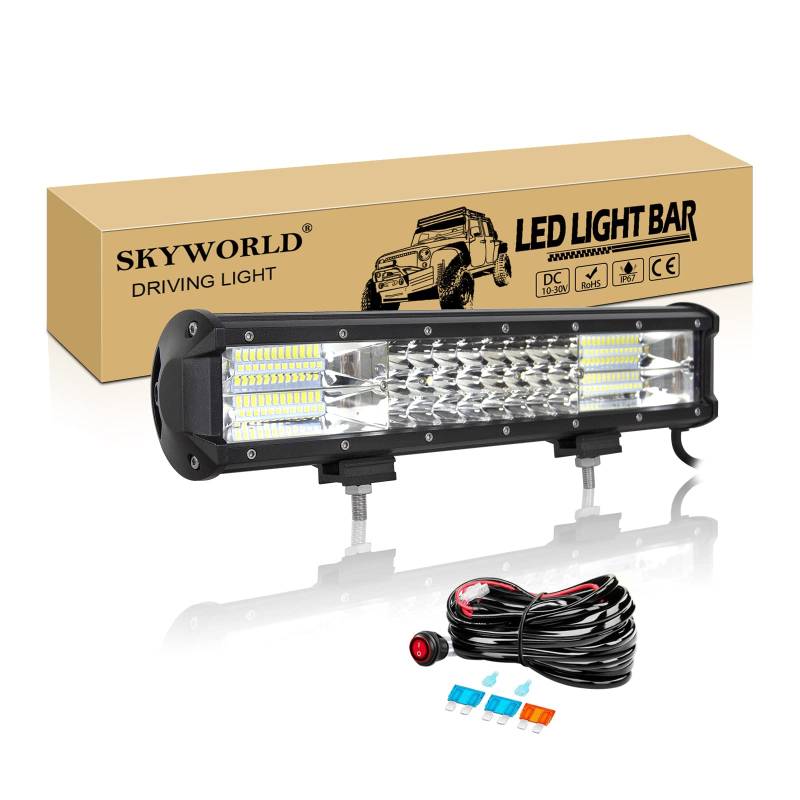 SKYWORLD Led Arbeitsscheinwerfer Bar mit 12V kabelbaum, 15 Zoll 38CM 216W Led bar Offroad Lichtbalken LED Arbeit Licht Bar Wasserdicht für 4x4 Auto SUV UTV ATV LKW Traktor von SKYWORLD