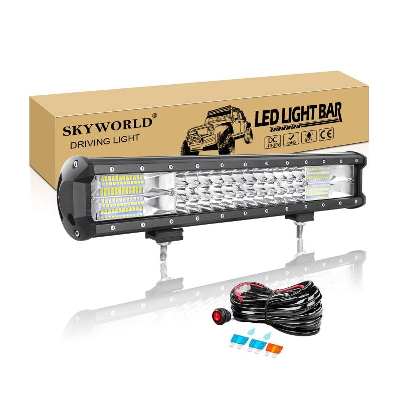 SKYWORLD Led Arbeitsscheinwerfer Bar mit 12V kabelbaum, 18 Zoll 46CM 252W Led bar Offroad Lichtbalken LED Arbeit Licht Bar Wasserdicht für 4x4 Auto SUV UTV ATV LKW Traktor von SKYWORLD