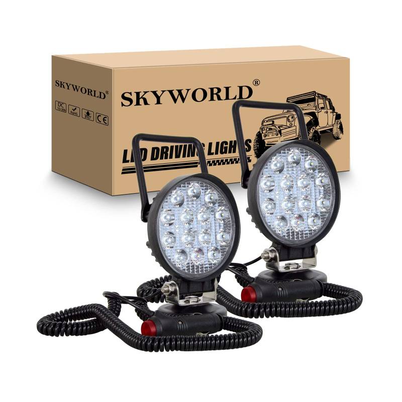 SKYWORLD 2 Pcs Led arbeitsscheinwerfer mit magnetfuß, 4 Zoll 10cm 42W led Spot Strahler offroad beleuchtung 12V 24V für Auto SUV ATV Traktor LKW 4x4 Boot,6000K led suchscheinwerfer, arbeitslicht von SKYWORLD