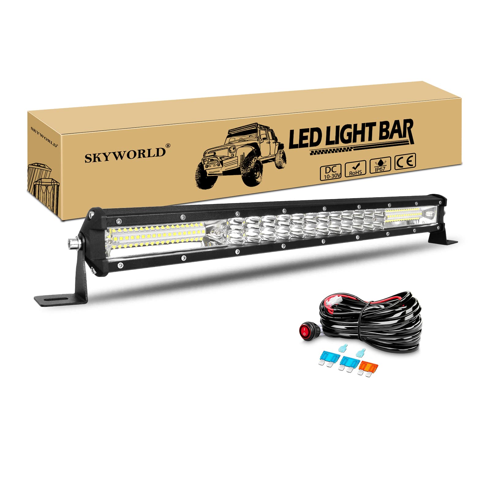 SKYWORLD 20" 50cm 180W Led Arbeitsscheinwerfer Bar Combo Offroad Led Scheinwerfer 12V mit Kabelbaum Kit, Zusatzscheinwerfer Auto LED Rückfahrscheinwerfer Lightbar für 4x4 Traktor SUV ATV LKW von SKYWORLD