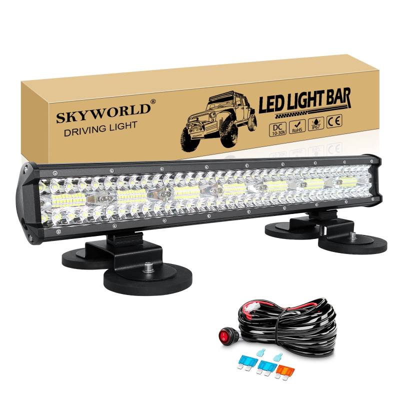 SKYWORLD 20 Zoll 51 cm 420W Led Lichtbalken Mit 12V Kabelbaum, Magnet halterungen, Offroad beleuchtung led arbeitsscheinwerfer bar für SUV ATV Traktor LKW 4x4 Auto, 6000K Weiß Nebelscheinwerfer von SKYWORLD