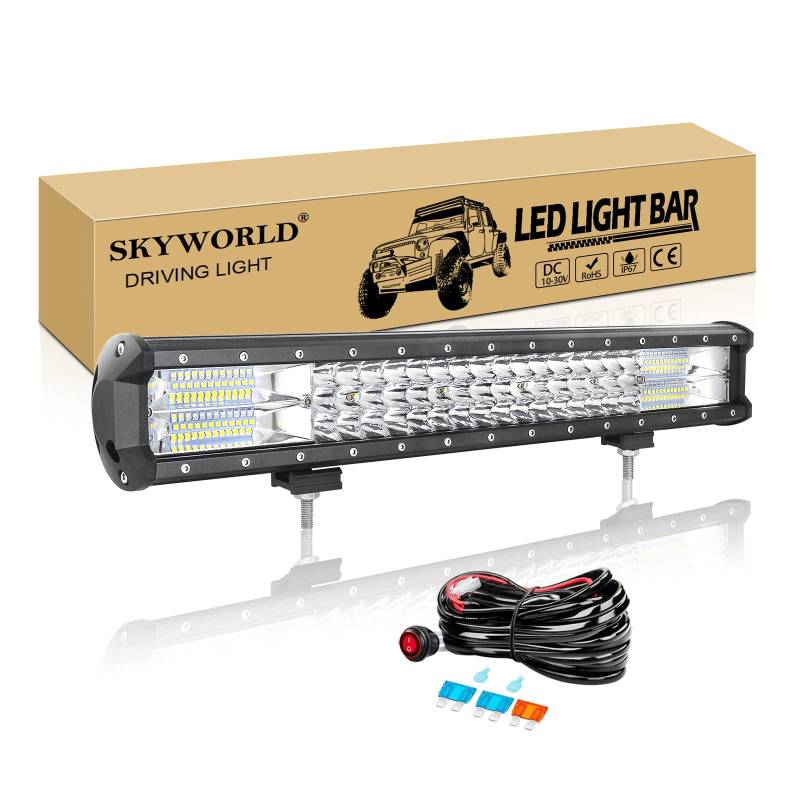 SKYWORLD Led Arbeitsscheinwerfer Bar mit 12V kabelbaum, 20 Zoll 51CM 288W Led bar Offroad Lichtbalken LED Arbeit Licht Bar Wasserdicht für 4x4 Auto SUV UTV ATV LKW Traktor von SKYWORLD