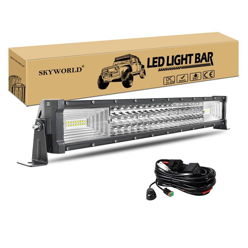 SKYWORLD 22 Zoll 56 cm 270W dreireihige LED-Lichtleiste Spot Flood Combo Beam Offroad Scheinwerfer Arbeitslicht mit DT-Anschluss Kabelbaum-Kit Schalter für LKW-Traktor 4X4 Auto Nebelscheinwerfer von SKYWORLD